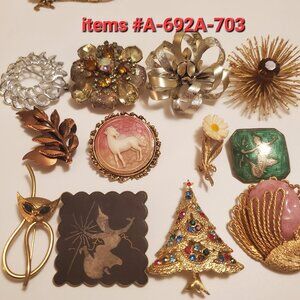 12 Pins or Brooches, Item # A-692-A703,. wt . 207 grams.